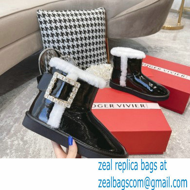 roger vivier Winter Viv' Strass snow Booties in Patent Leather black - Click Image to Close