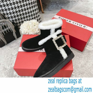 roger vivier Winter Viv' Strass snow Booties in suede Leather black - Click Image to Close