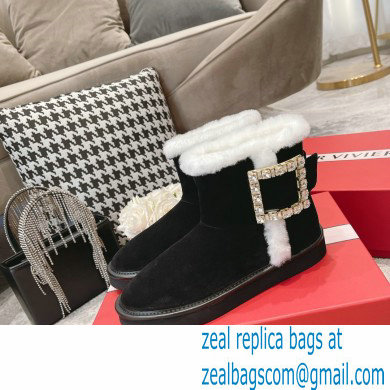 roger vivier Winter Viv' Strass snow Booties in suede Leather black - Click Image to Close