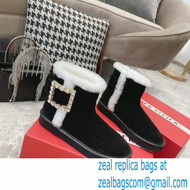 roger vivier Winter Viv' Strass snow Booties in suede Leather black