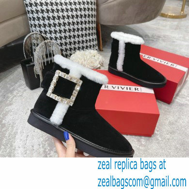 roger vivier Winter Viv' Strass snow Booties in suede Leather black - Click Image to Close