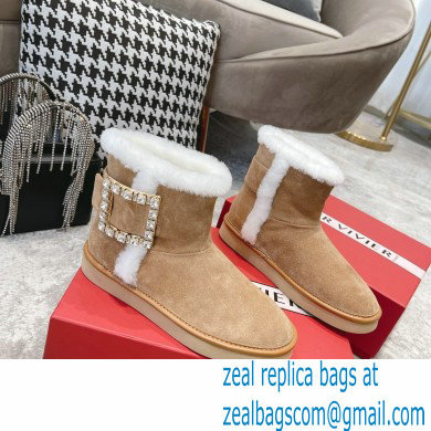 roger vivier Winter Viv' Strass snow Booties in suede leather apricot - Click Image to Close