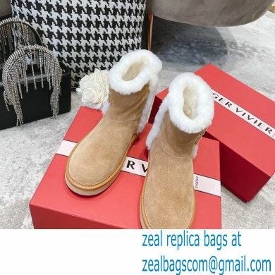 roger vivier Winter Viv' Strass snow Booties in suede leather apricot