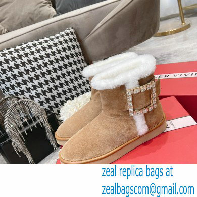 roger vivier Winter Viv' Strass snow Booties in suede leather apricot - Click Image to Close