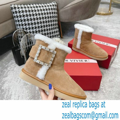 roger vivier Winter Viv' Strass snow Booties in suede leather apricot