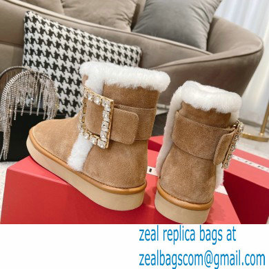 roger vivier Winter Viv' Strass snow Booties in suede leather apricot - Click Image to Close