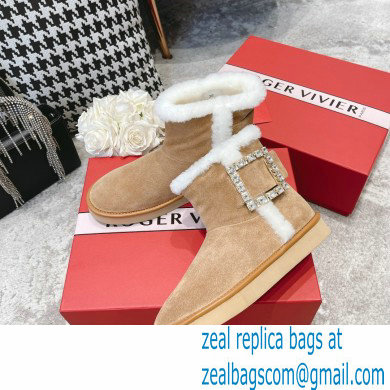 roger vivier Winter Viv' Strass snow Booties in suede leather apricot