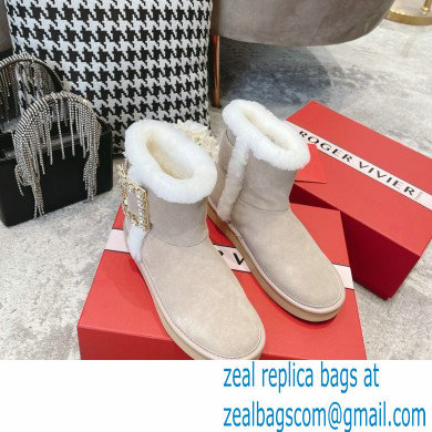 roger vivier Winter Viv' Strass snow Booties in suede leather off white - Click Image to Close