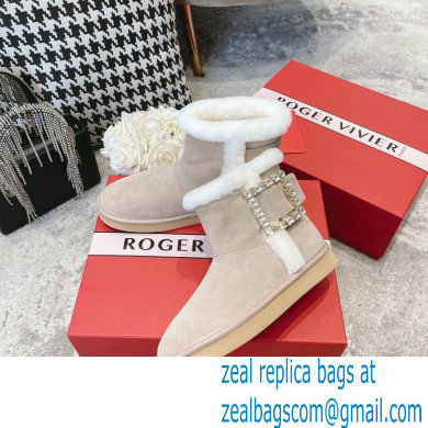 roger vivier Winter Viv' Strass snow Booties in suede leather off white - Click Image to Close