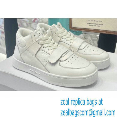 Celine Ct-02 Mid Sneakers With Velcro In Calfskin White 2022 - Click Image to Close