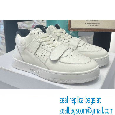 Celine Ct-02 Mid Sneakers With Velcro In Calfskin White/Black 2022 - Click Image to Close