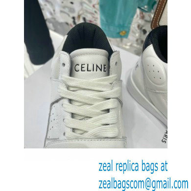 Celine Ct-02 Mid Sneakers With Velcro In Calfskin White/Black 2022 - Click Image to Close