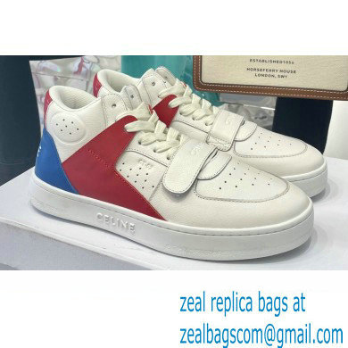 Celine Ct-02 Mid Sneakers With Velcro In Calfskin White/Red/Blue 2022