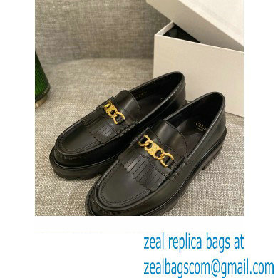 Celine Fringes Margaret Loafers With Triomphe Chain In Polished Bull Black 2022 - Click Image to Close