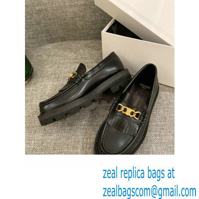 Celine Fringes Margaret Loafers With Triomphe Chain In Polished Bull Black 2022 - Click Image to Close