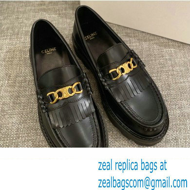 Celine Fringes Margaret Loafers With Triomphe Chain In Polished Bull Black 2022