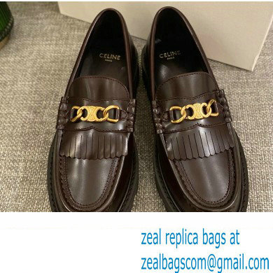 Celine Fringes Margaret Loafers With Triomphe Chain In Polished Bull Burgundy 2022 - Click Image to Close