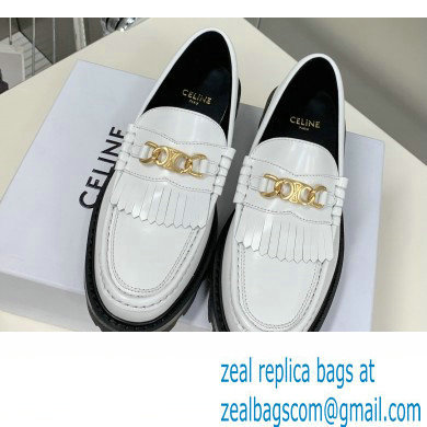 Celine Fringes Margaret Loafers With Triomphe Chain In Polished Bull White 2022