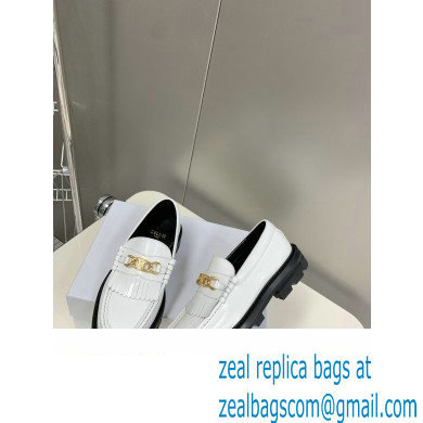 Celine Fringes Margaret Loafers With Triomphe Chain In Polished Bull White 2022 - Click Image to Close