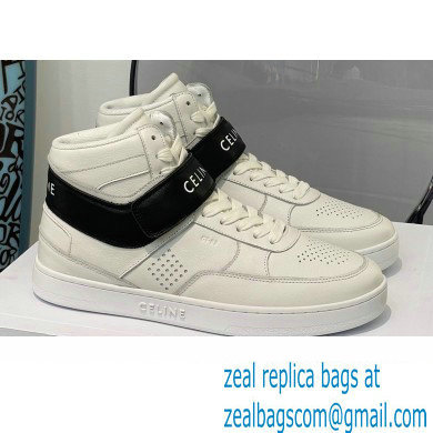 Celine High Sneakers Ct-03 With Velcro In Calfskin White/Black 2022 - Click Image to Close