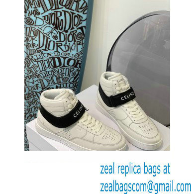 Celine High Sneakers Ct-03 With Velcro In Calfskin White/Black 2022 - Click Image to Close