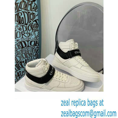 Celine High Sneakers Ct-03 With Velcro In Calfskin White/Black 2022 - Click Image to Close