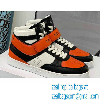 Celine High Sneakers Ct-03 With Velcro In Calfskin White/Black/Orange 2022 - Click Image to Close