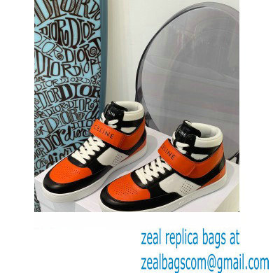 Celine High Sneakers Ct-03 With Velcro In Calfskin White/Black/Orange 2022 - Click Image to Close