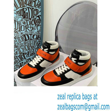 Celine High Sneakers Ct-03 With Velcro In Calfskin White/Black/Orange 2022