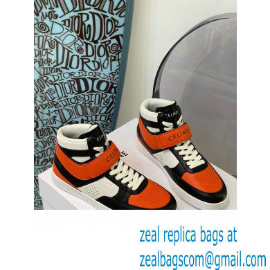 Celine High Sneakers Ct-03 With Velcro In Calfskin White/Black/Orange 2022