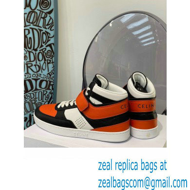 Celine High Sneakers Ct-03 With Velcro In Calfskin White/Black/Orange 2022 - Click Image to Close