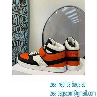 Celine High Sneakers Ct-03 With Velcro In Calfskin White/Black/Orange 2022