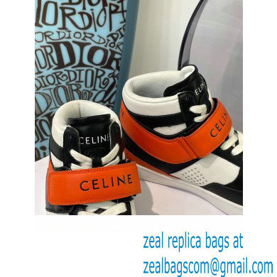 Celine High Sneakers Ct-03 With Velcro In Calfskin White/Black/Orange 2022 - Click Image to Close