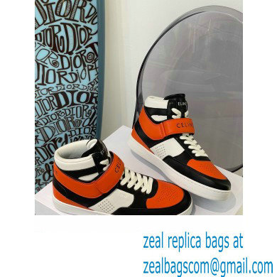 Celine High Sneakers Ct-03 With Velcro In Calfskin White/Black/Orange 2022 - Click Image to Close