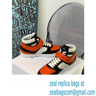 Celine High Sneakers Ct-03 With Velcro In Calfskin White/Black/Orange 2022 - Click Image to Close