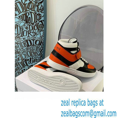 Celine High Sneakers Ct-03 With Velcro In Calfskin White/Black/Orange 2022 - Click Image to Close