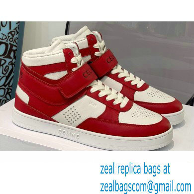 Celine High Sneakers Ct-03 With Velcro In Calfskin White/Red 2022 - Click Image to Close