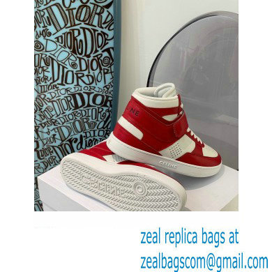 Celine High Sneakers Ct-03 With Velcro In Calfskin White/Red 2022 - Click Image to Close