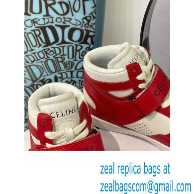 Celine High Sneakers Ct-03 With Velcro In Calfskin White/Red 2022 - Click Image to Close