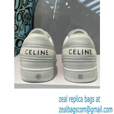 Celine Trainer Low Lace-up Sneakers In Calfskin White 2022 - Click Image to Close