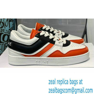 Celine Trainer Low Lace-up Sneakers In Calfskin White/Black/Orange 2022 - Click Image to Close