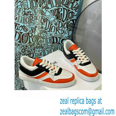 Celine Trainer Low Lace-up Sneakers In Calfskin White/Black/Orange 2022 - Click Image to Close