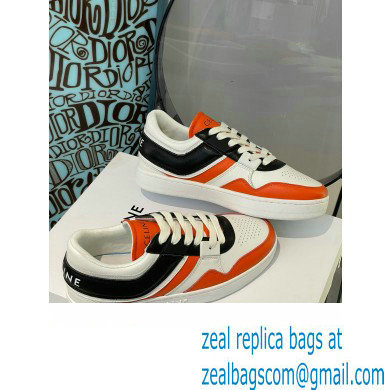 Celine Trainer Low Lace-up Sneakers In Calfskin White/Black/Orange 2022 - Click Image to Close