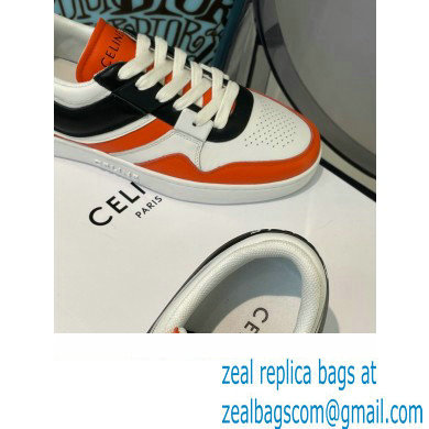 Celine Trainer Low Lace-up Sneakers In Calfskin White/Black/Orange 2022