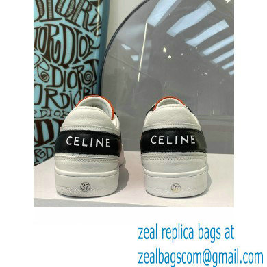 Celine Trainer Low Lace-up Sneakers In Calfskin White/Black/Orange 2022 - Click Image to Close