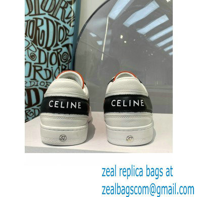 Celine Trainer Low Lace-up Sneakers In Calfskin White/Black/Orange 2022