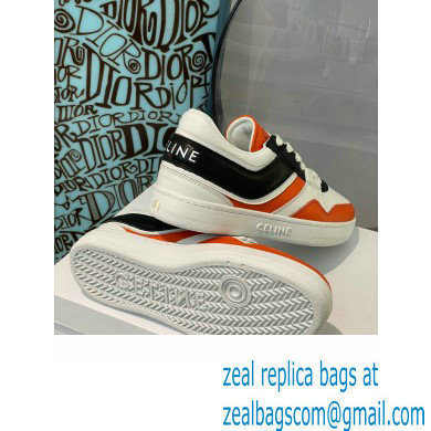 Celine Trainer Low Lace-up Sneakers In Calfskin White/Black/Orange 2022 - Click Image to Close