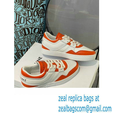 Celine Trainer Low Lace-up Sneakers In Calfskin White/Orange 2022 - Click Image to Close