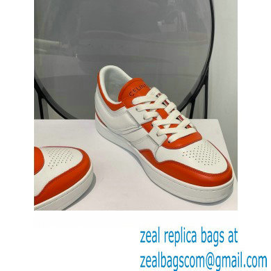 Celine Trainer Low Lace-up Sneakers In Calfskin White/Orange 2022