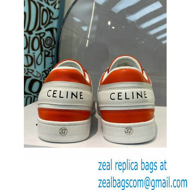 Celine Trainer Low Lace-up Sneakers In Calfskin White/Orange 2022